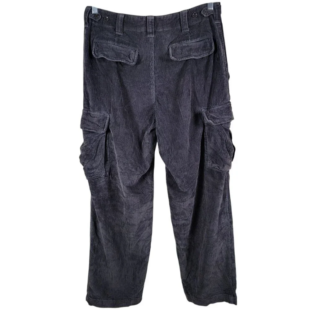 J. Crew Mens Gray Preppy Y2K Relaxed Fit Corduroy Button Fly Cargo Pants 32x30